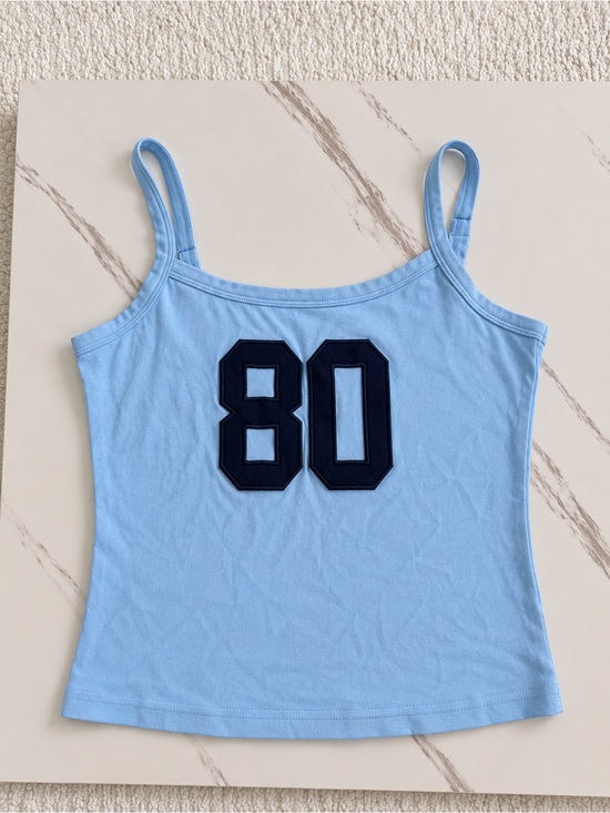 Edikted Tops - Edikted Light Blue Spaghetti Strap Tank with Navy '80' Patch